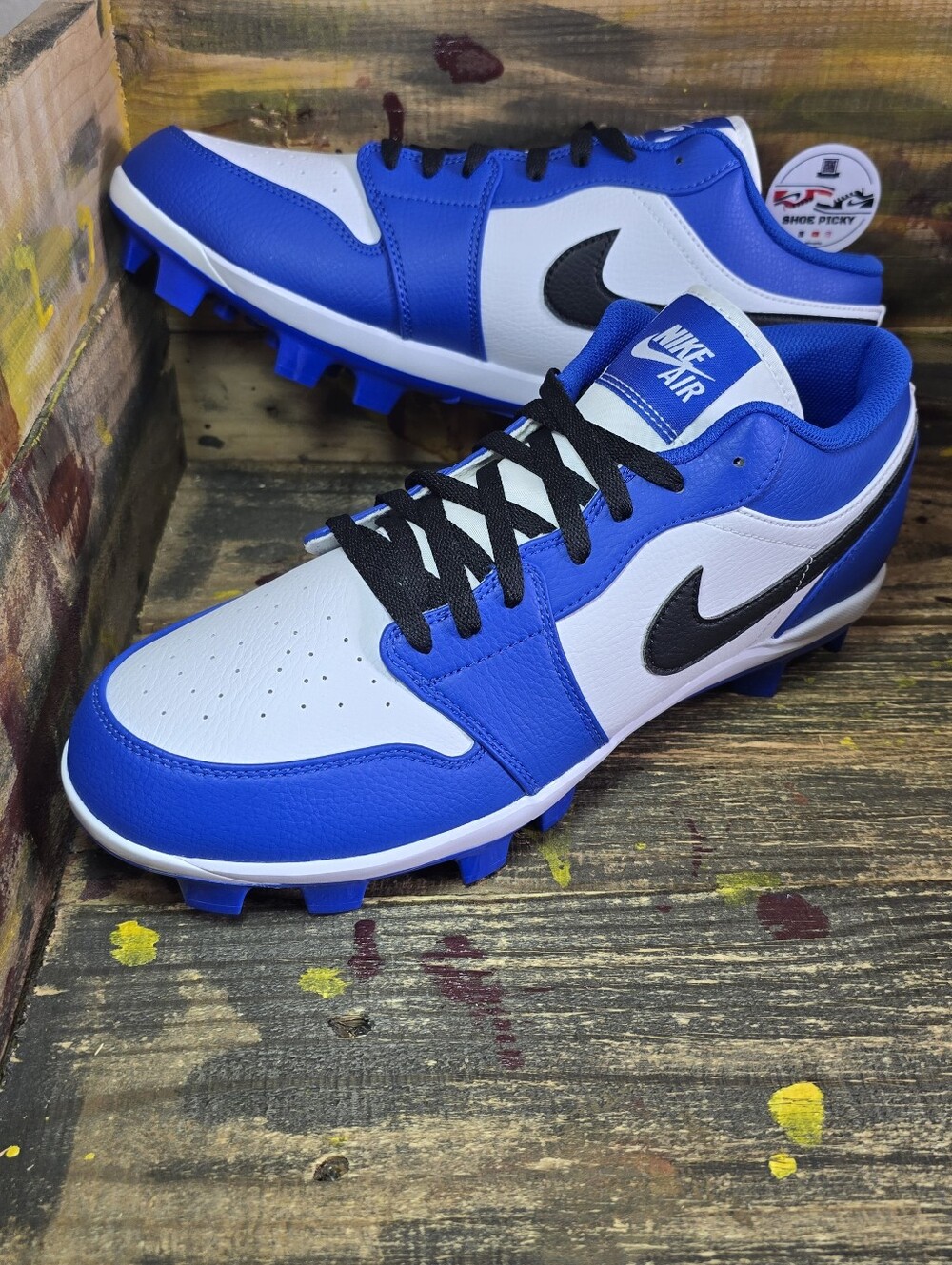 Jordan 1 Retro MCS Low Blue Black White Baseball Cleats CJ8524-411 Men's SZ 12.5